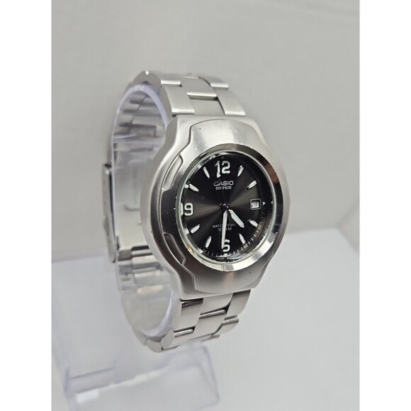 Casio Edifice EF104 Quartz Black Dial Date 100M Stainless Steel New Battery Mens - Picture 3 of 13